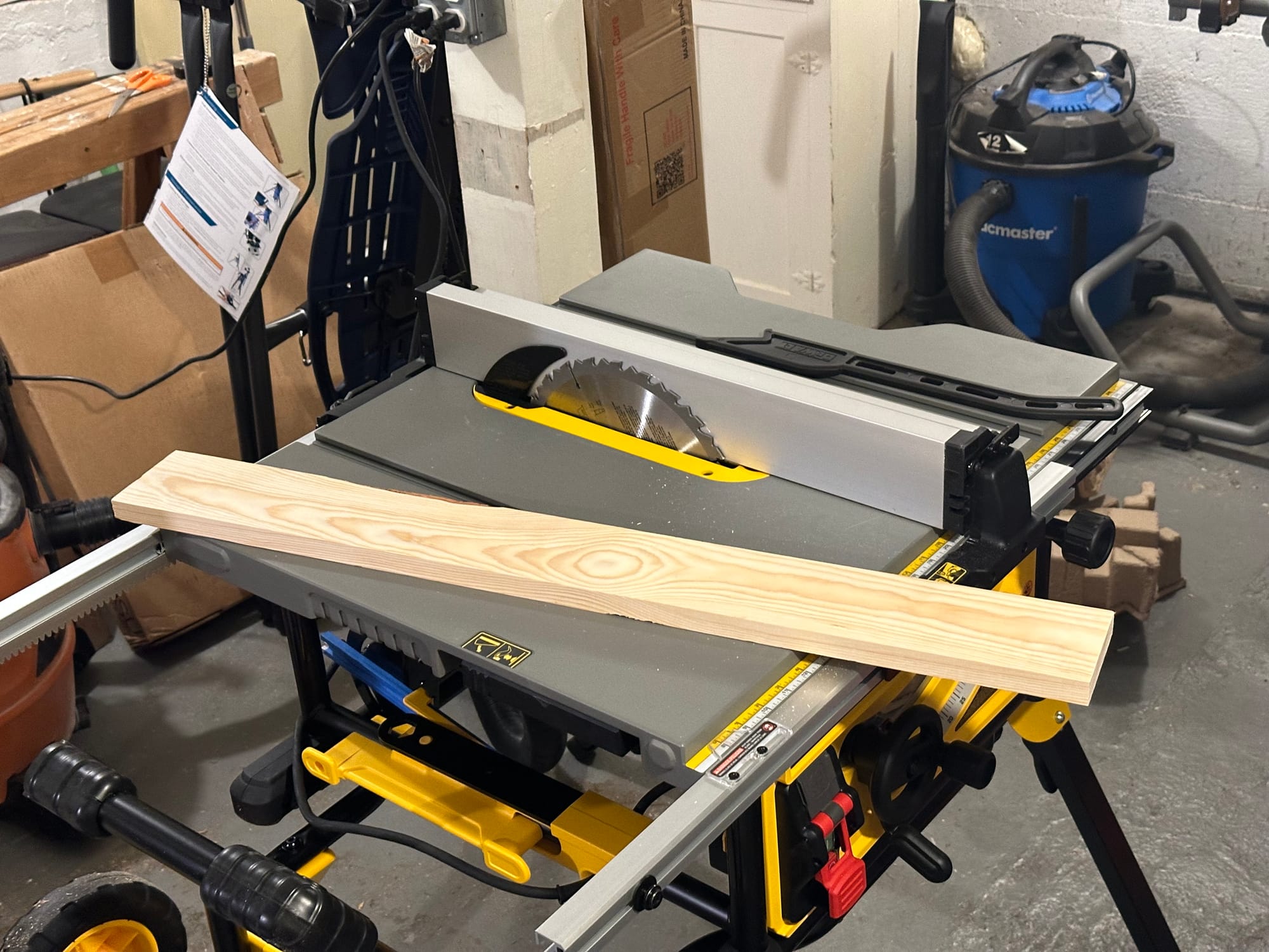 Length of wood sitting on a table saw